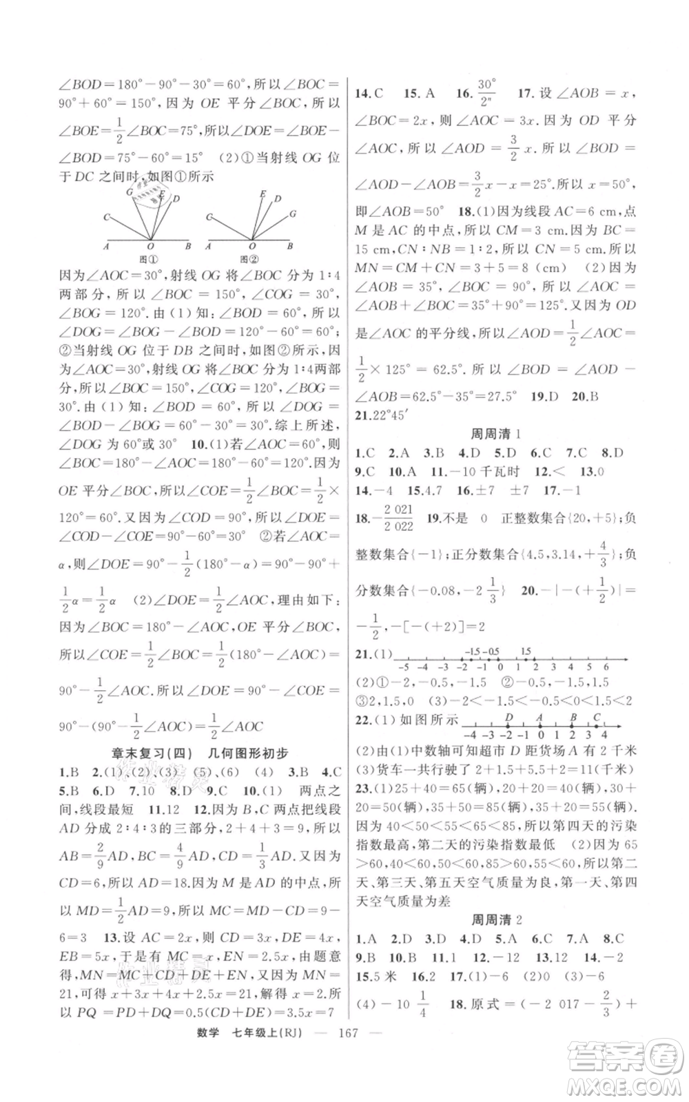 新疆青少年出版社2021四清導航七年級上冊數(shù)學人教版河南專版參考答案