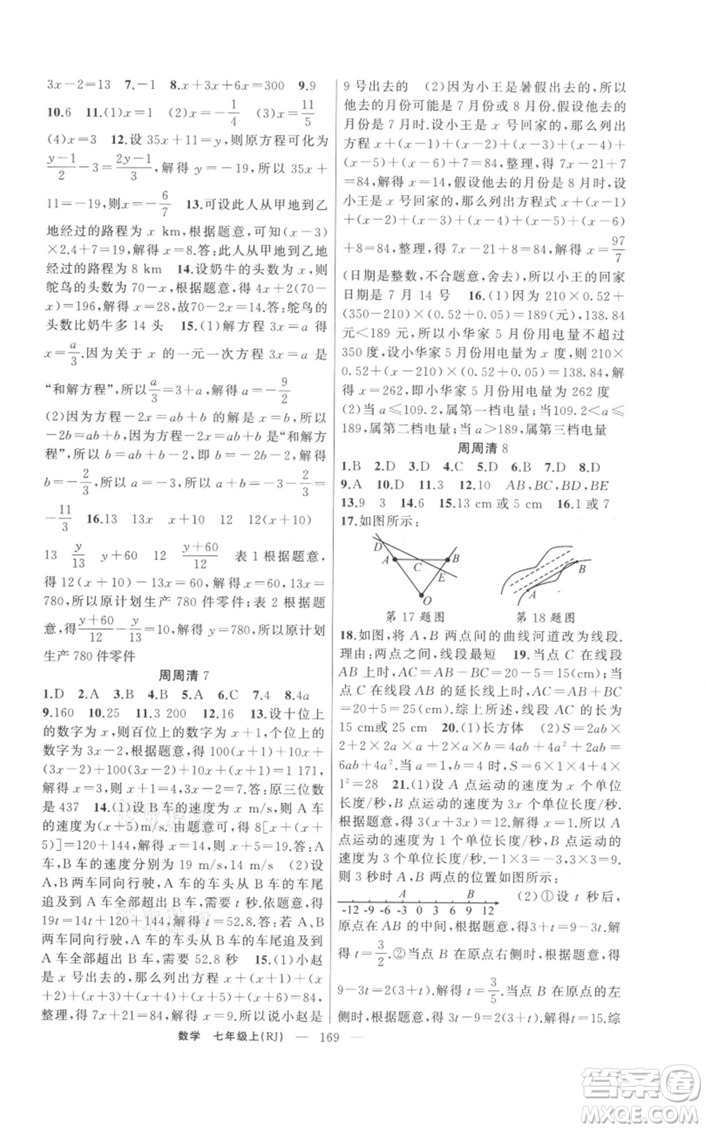 新疆青少年出版社2021四清導航七年級上冊數(shù)學人教版河南專版參考答案