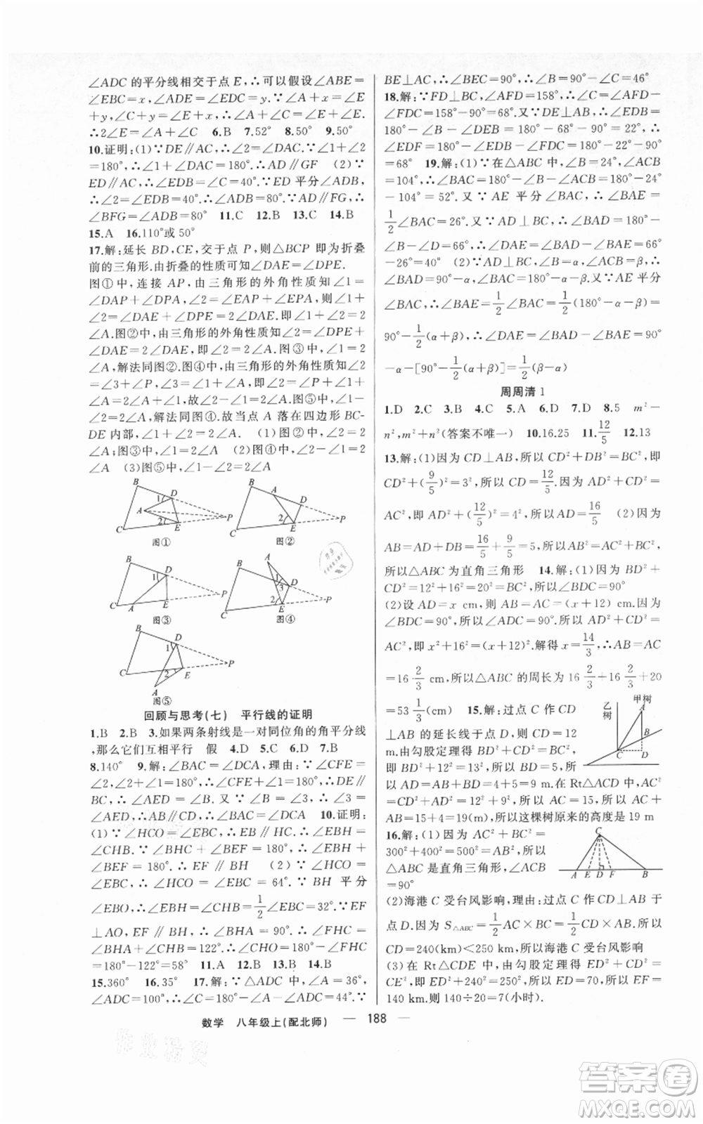 新疆青少年出版社2021四清導(dǎo)航八年級(jí)上冊(cè)數(shù)學(xué)北師大版參考答案