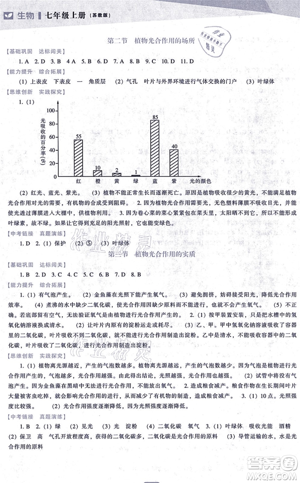 遼海出版社2021新課程生物能力培養(yǎng)七年級(jí)上冊(cè)蘇教版答案