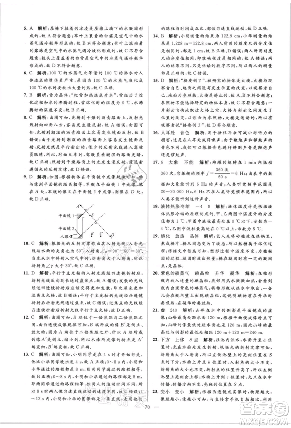 云南美術(shù)出版社2021亮點給力大試卷八年級上冊物理蘇科版參考答案