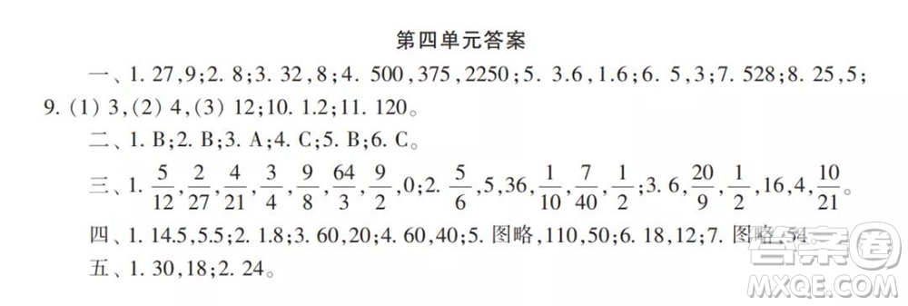 2021年小學(xué)生數(shù)學(xué)報(bào)配套試卷六年級(jí)上冊(cè)第一到四單元測(cè)試卷參考答案