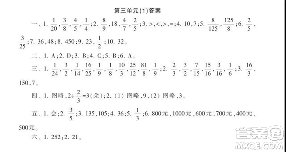 2021年小學(xué)生數(shù)學(xué)報(bào)配套試卷六年級(jí)上冊(cè)第一到四單元測(cè)試卷參考答案