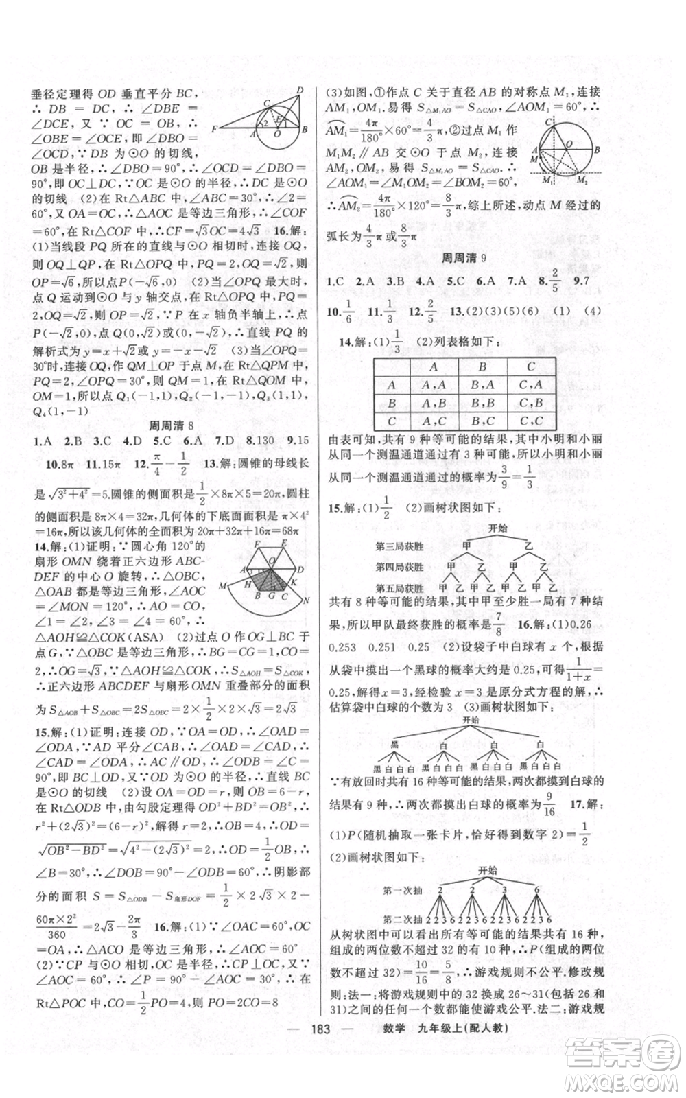 新疆青少年出版社2021四清導航九年級上冊數(shù)學人教版參考答案