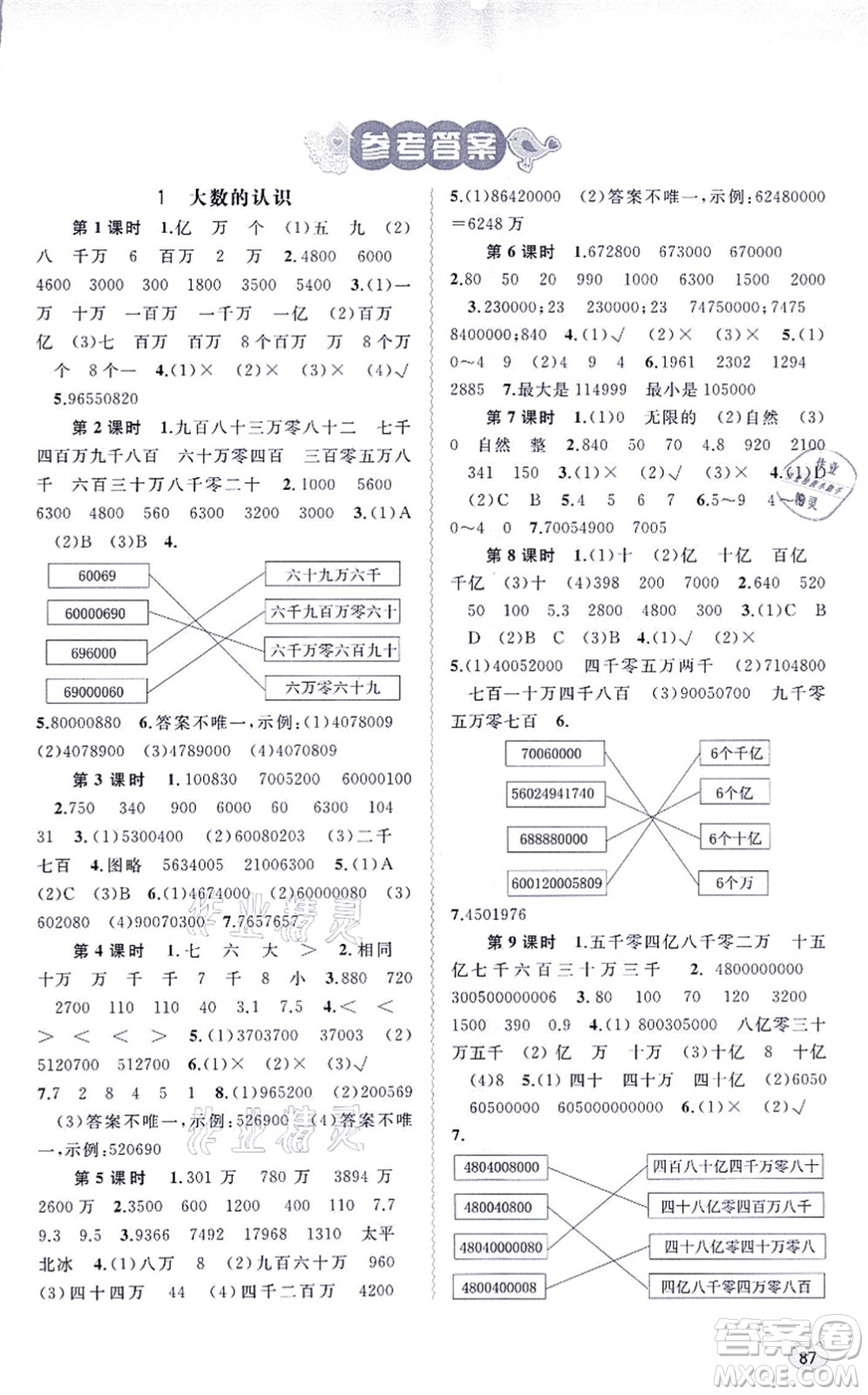 廣西教育出版社2021新課程學(xué)習(xí)與測評同步學(xué)習(xí)四年級數(shù)學(xué)上冊人教版答案