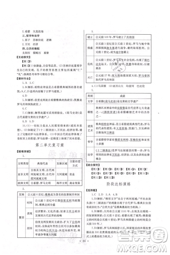 長(zhǎng)江少年兒童出版社2021長(zhǎng)江全能學(xué)案同步練習(xí)冊(cè)歷史九年級(jí)上冊(cè)人教版答案