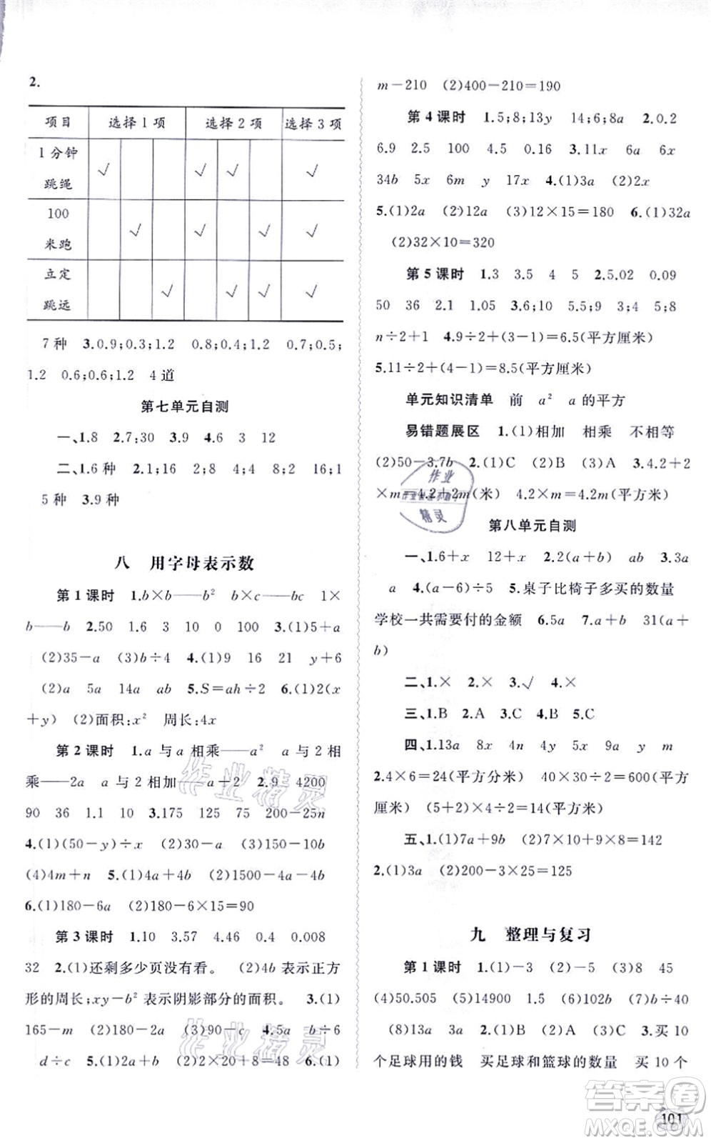 廣西教育出版社2021新課程學(xué)習(xí)與測評同步學(xué)習(xí)五年級數(shù)學(xué)上冊蘇教版答案