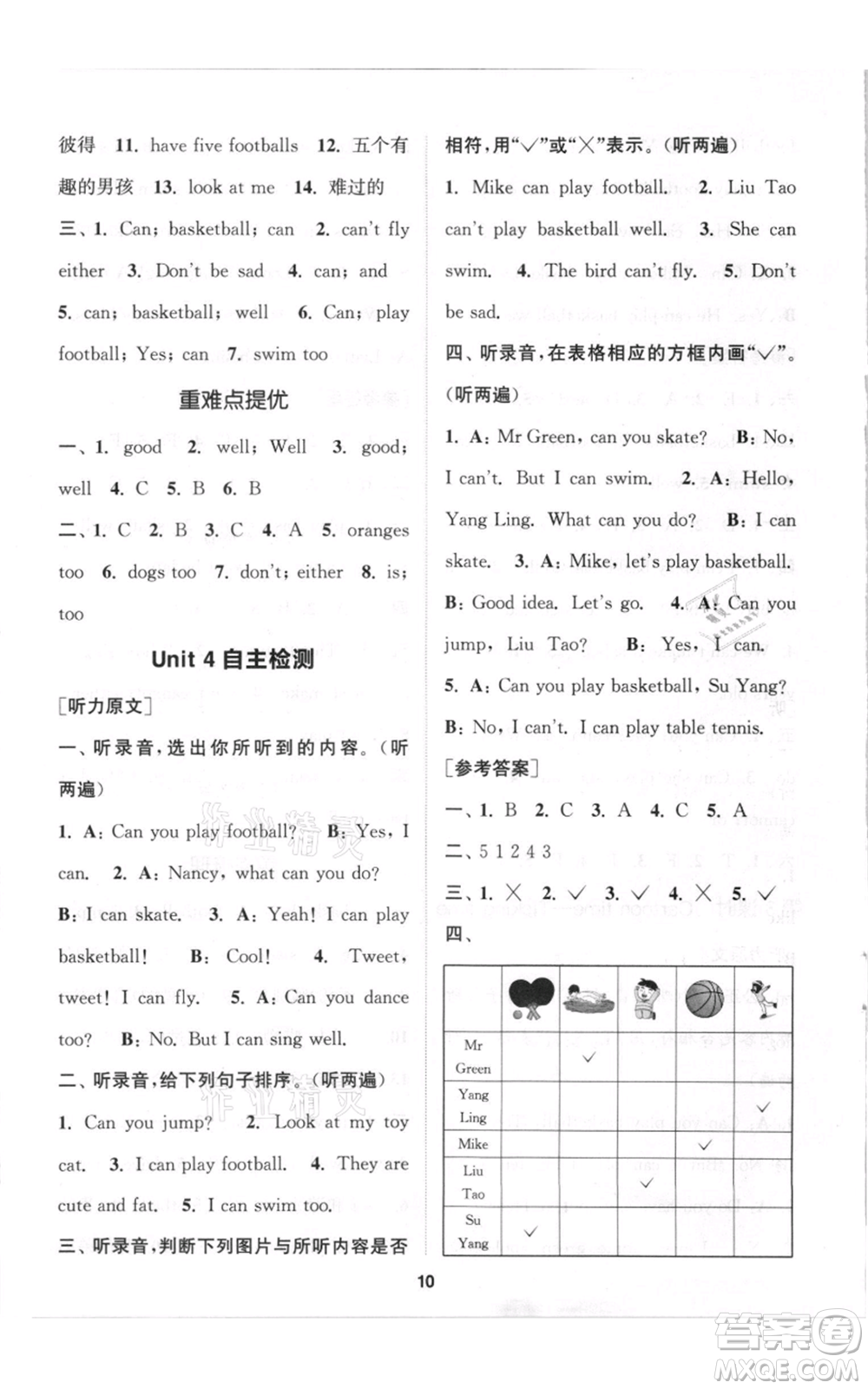 蘇州大學(xué)出版社2021金鑰匙1+1課時(shí)作業(yè)四年級(jí)上冊(cè)英語江蘇版參考答案