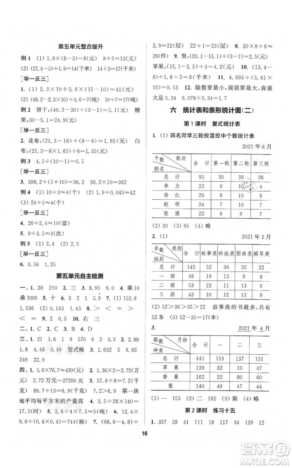 蘇州大學(xué)出版社2021金鑰匙1+1課時(shí)作業(yè)五年級上冊數(shù)學(xué)江蘇版參考答案