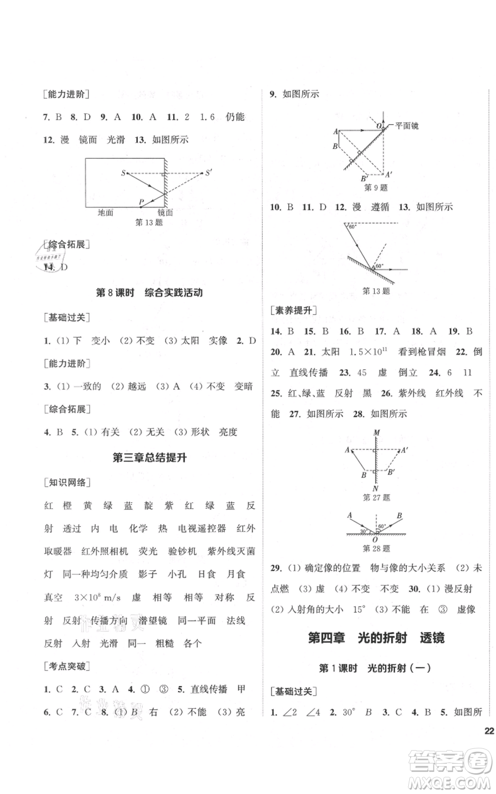 蘇州大學出版社2021金鑰匙1+1課時作業(yè)目標檢測八年級上冊物理江蘇版鹽城專版參考答案