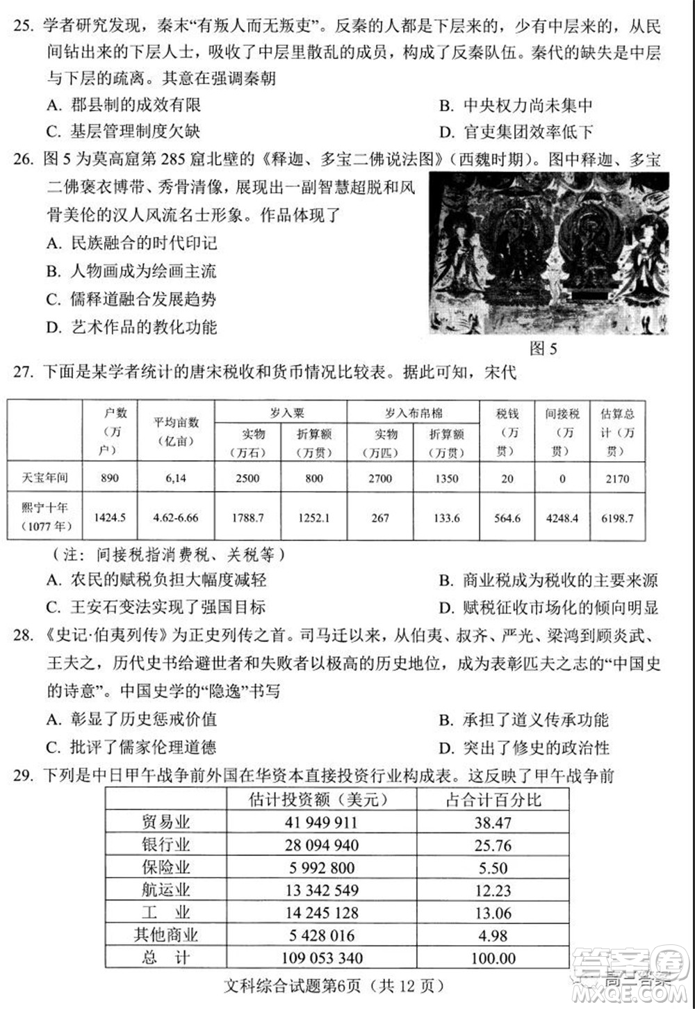 綿陽(yáng)市高中2019級(jí)第一次診斷性考試文科綜合試題及答案