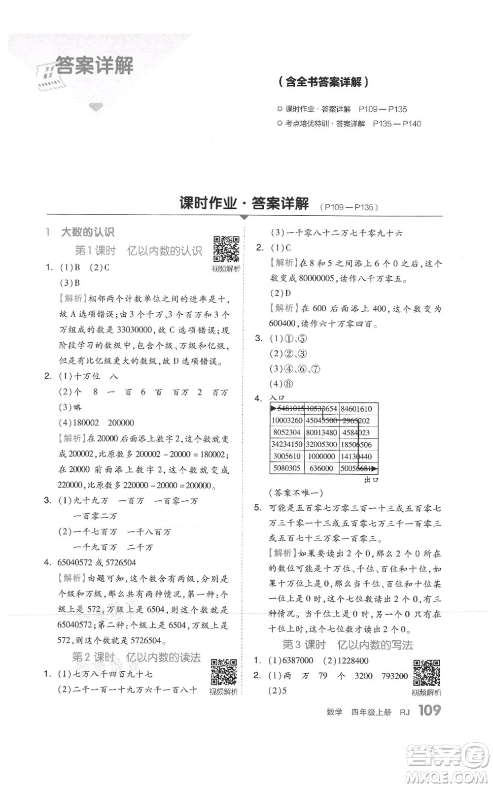 天津人民出版社2021全品作業(yè)本四年級上冊數(shù)學人教版參考答案