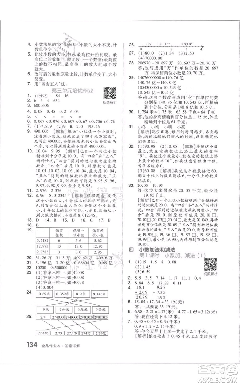 天津人民出版社2021全品作業(yè)本五年級上冊數(shù)學蘇教版參考答案