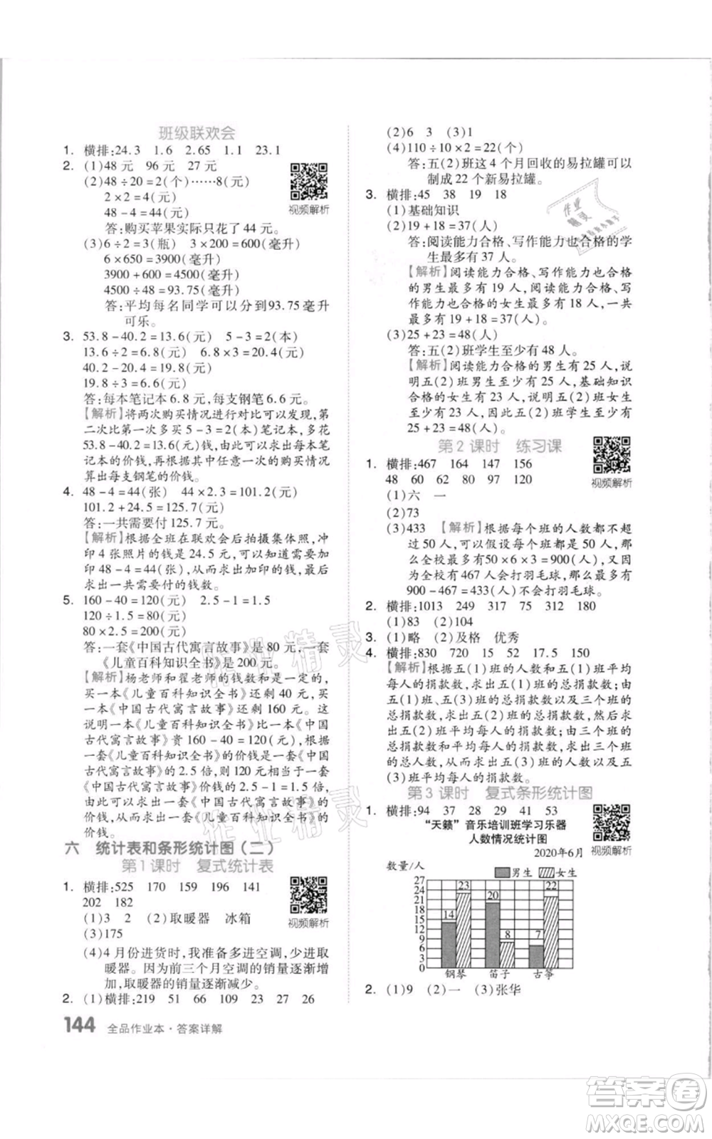 天津人民出版社2021全品作業(yè)本五年級上冊數(shù)學蘇教版參考答案