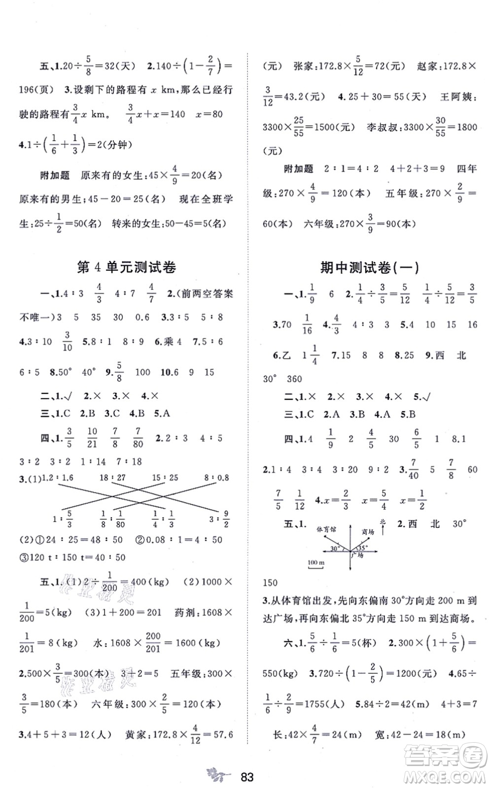 廣西教育出版社2021新課程學習與測評單元雙測六年級數(shù)學上冊人教版A版答案