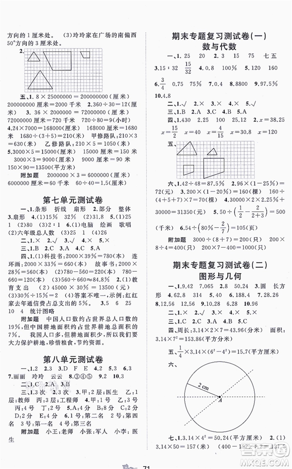 廣西教育出版社2021新課程學(xué)習(xí)與測評單元雙測六年級數(shù)學(xué)上冊冀教版C版答案