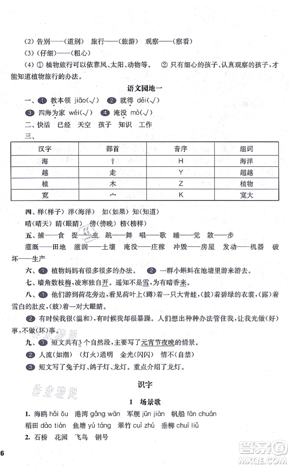 華東師范大學(xué)出版社2021一課一練二年級(jí)語(yǔ)文第一學(xué)期五四學(xué)制華東師大版答案