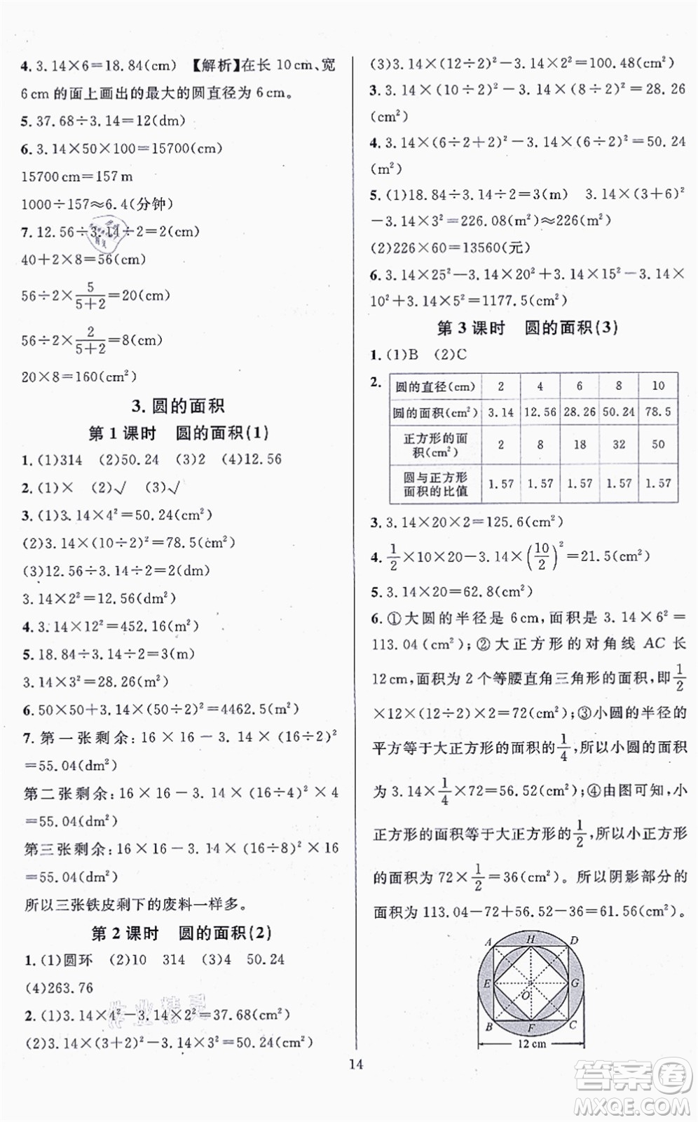 華東師范大學(xué)出版社2021一課一練六年級數(shù)學(xué)上冊人教版A版答案