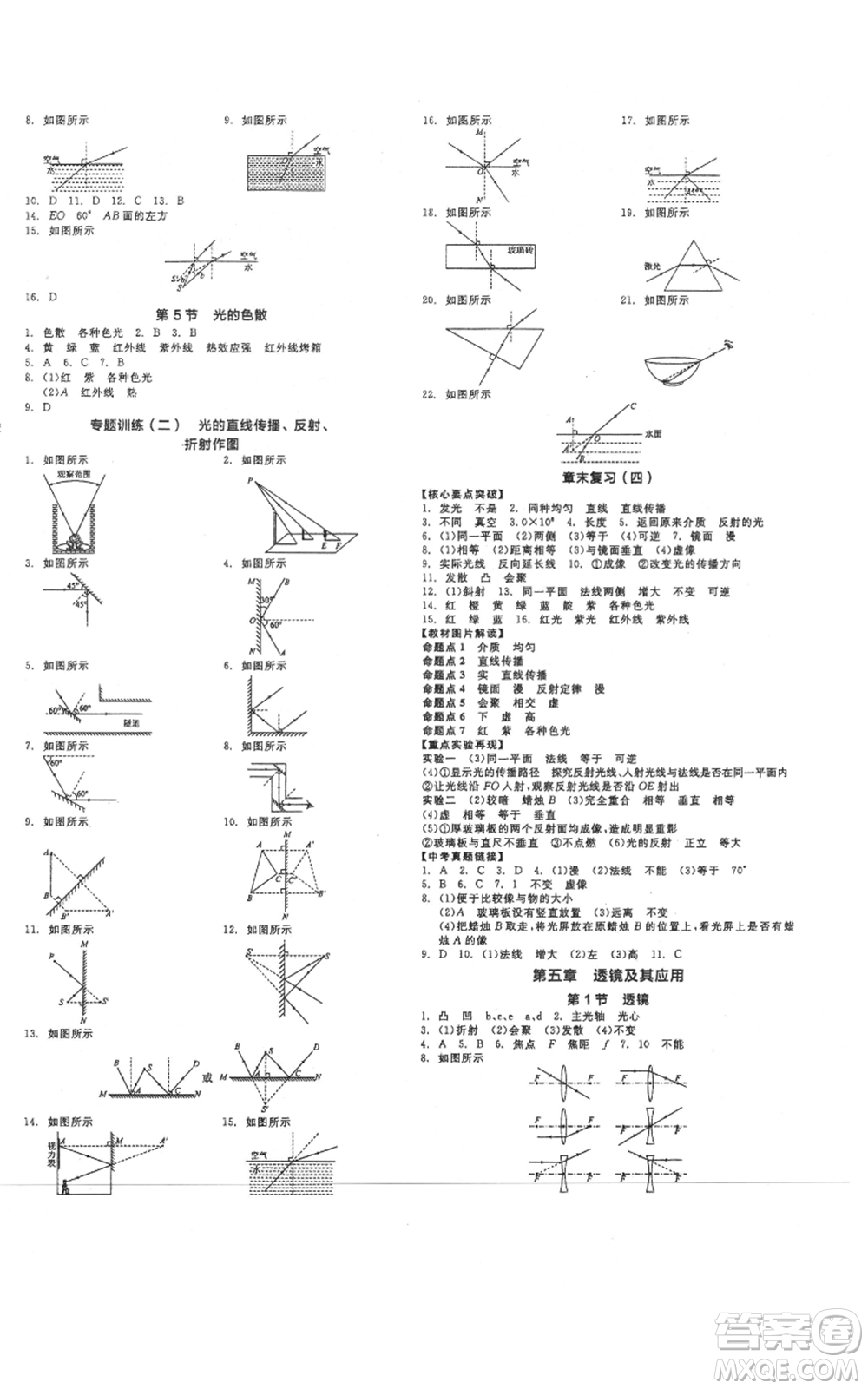 陽光出版社2021全品作業(yè)本八年級上冊物理人教版參考答案