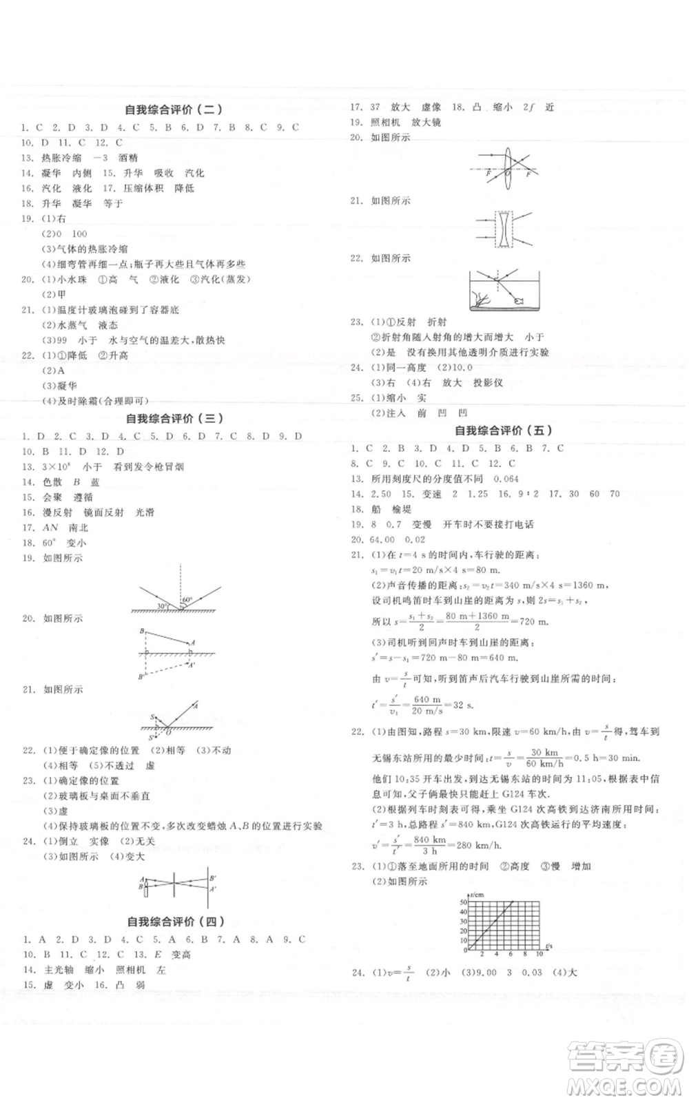 陽(yáng)光出版社2021全品作業(yè)本八年級(jí)上冊(cè)物理A版蘇科版參考答案