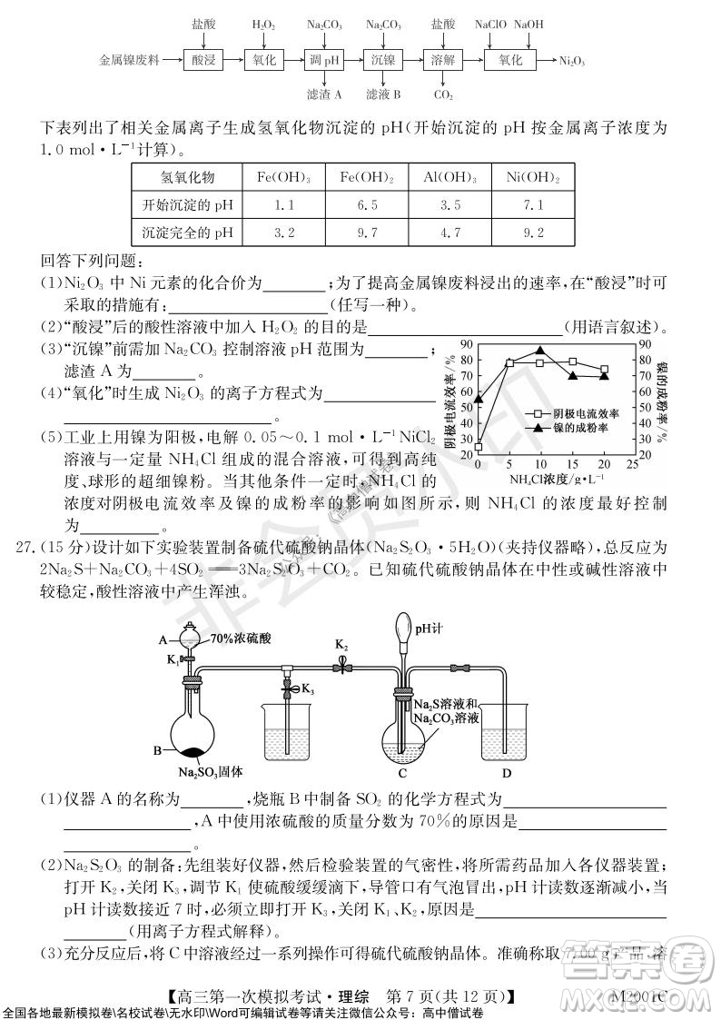 2022屆北海市高三第一次模擬考試理科綜合試題及答案