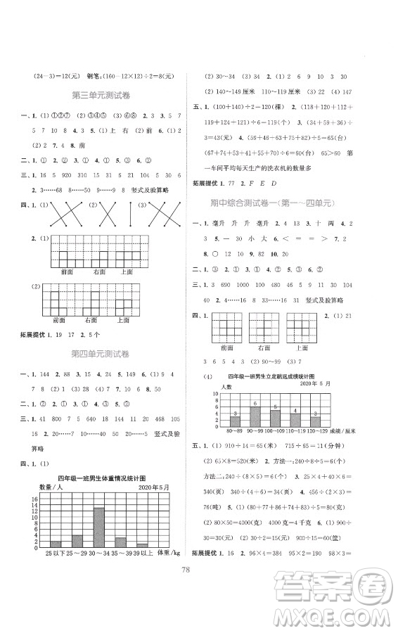 北方婦女兒童出版社2021秋江蘇金考卷數(shù)學(xué)四年級(jí)上冊(cè)江蘇版答案