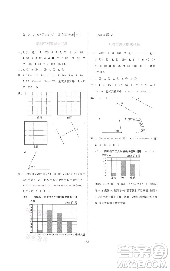 北方婦女兒童出版社2021秋江蘇金考卷數(shù)學(xué)四年級(jí)上冊(cè)江蘇版答案