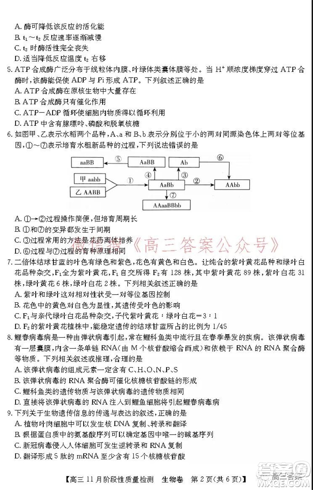 廣東省普通高中2022屆高三11月階段性質(zhì)量檢測生物試題及答案