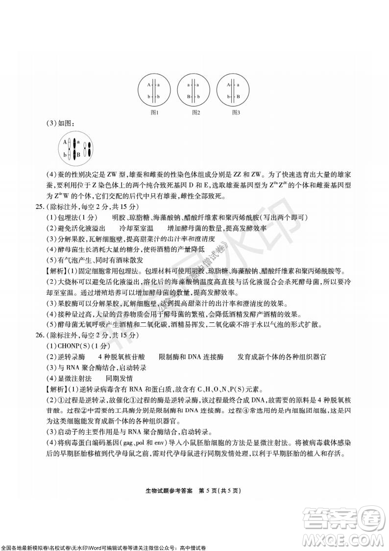 重慶市高2022屆高三第三次質(zhì)量檢測(cè)生物試題及答案