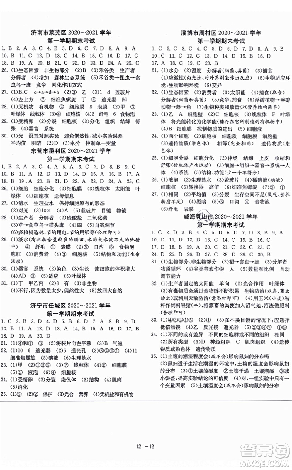 江蘇人民出版社2021秋1課3練學(xué)霸提優(yōu)訓(xùn)練六年級(jí)生物上冊五四制SDKJ魯科版答案