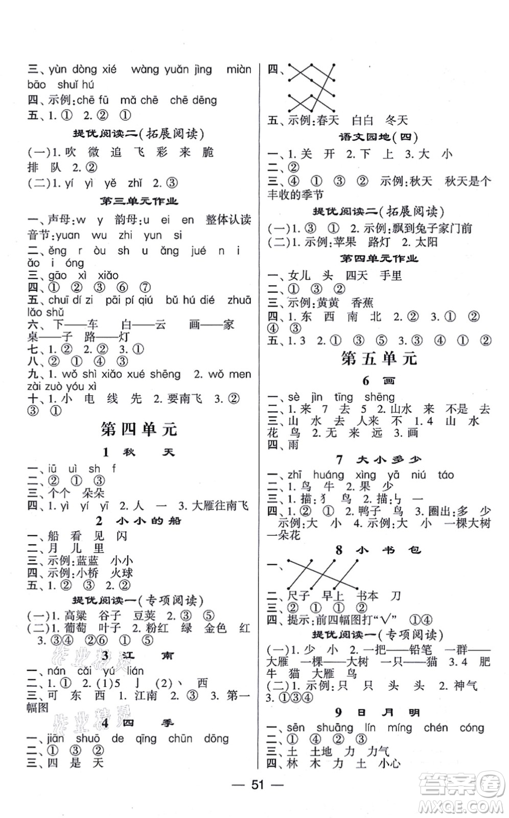 河海大學(xué)出版社2021棒棒堂學(xué)霸提優(yōu)課時(shí)作業(yè)一年級(jí)語文上冊(cè)人教版答案