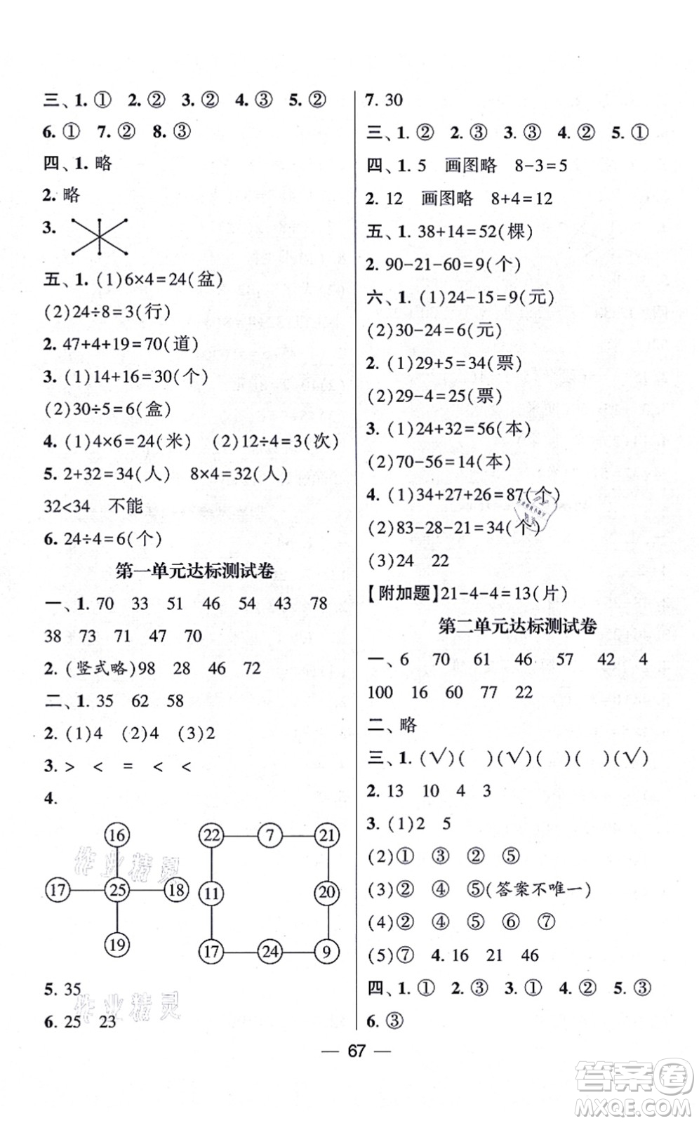 河海大學(xué)出版社2021棒棒堂學(xué)霸提優(yōu)課時作業(yè)二年級數(shù)學(xué)上冊SJ蘇教版答案