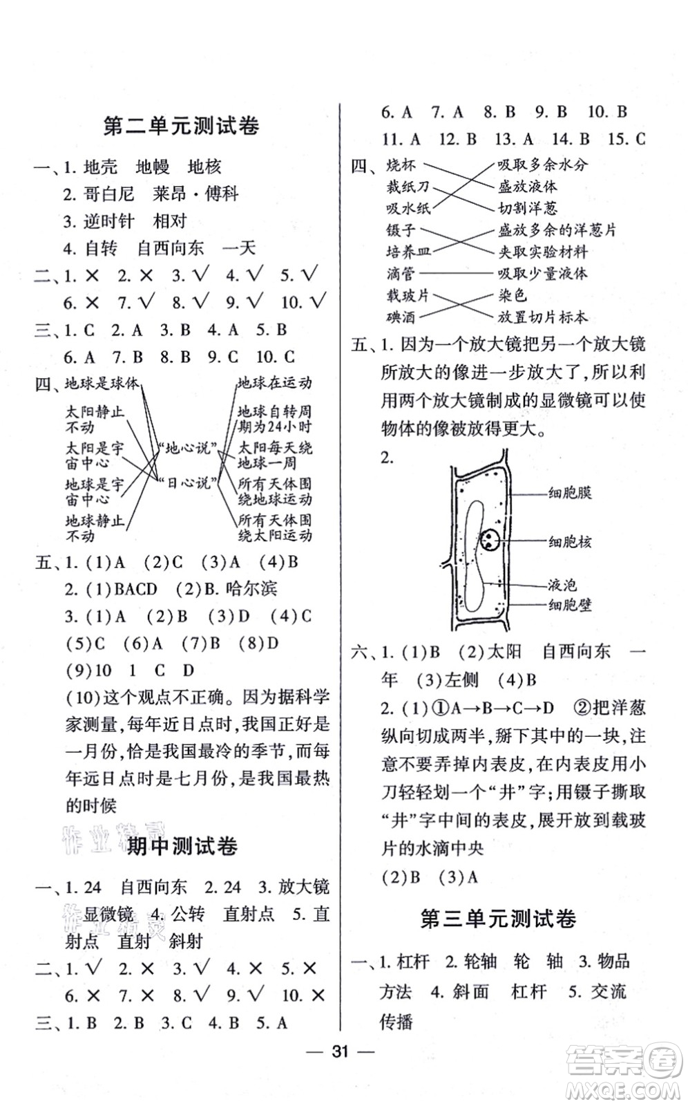 寧夏人民教育出版社2021棒棒堂學(xué)霸課時(shí)作業(yè)六年級(jí)科學(xué)上冊(cè)JK教科版答案