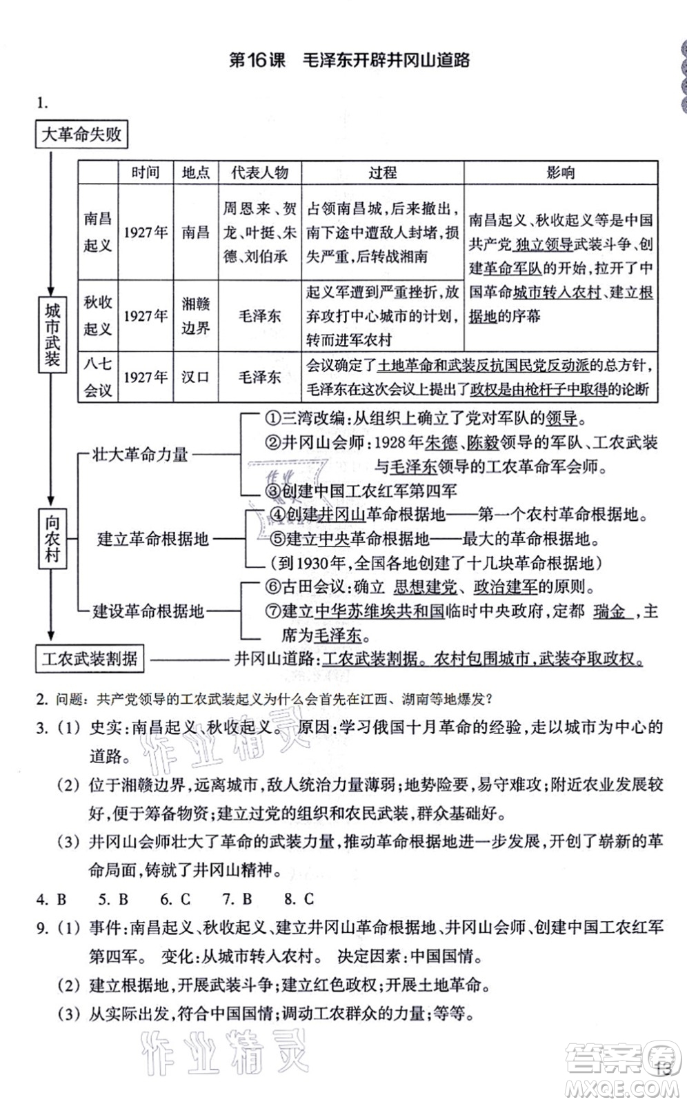 浙江教育出版社2021歷史與社會作業(yè)本八年級歷史上冊人教版答案