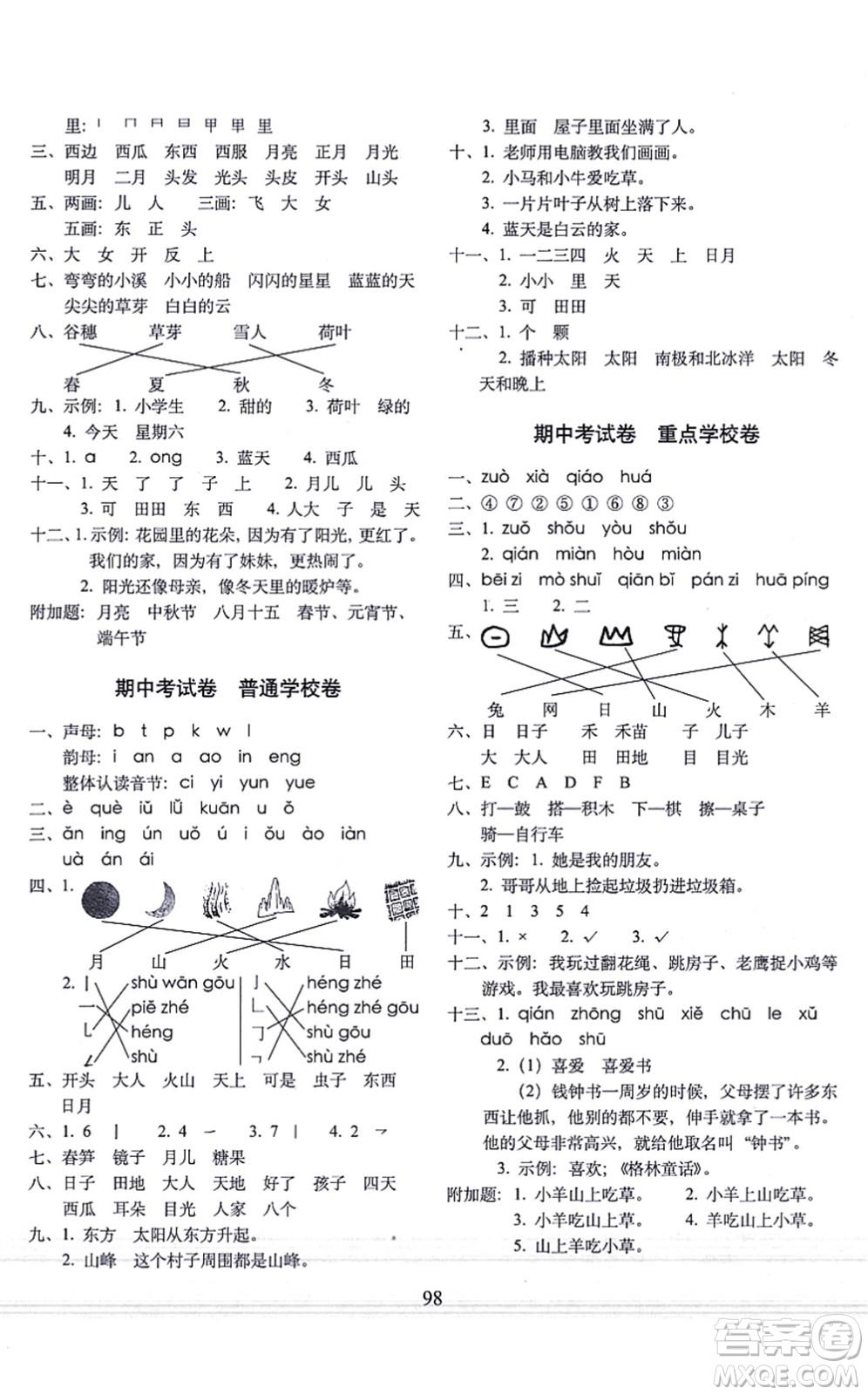 長(zhǎng)春出版社2021期末沖刺100分完全試卷一年級(jí)語文上冊(cè)人教部編版答案