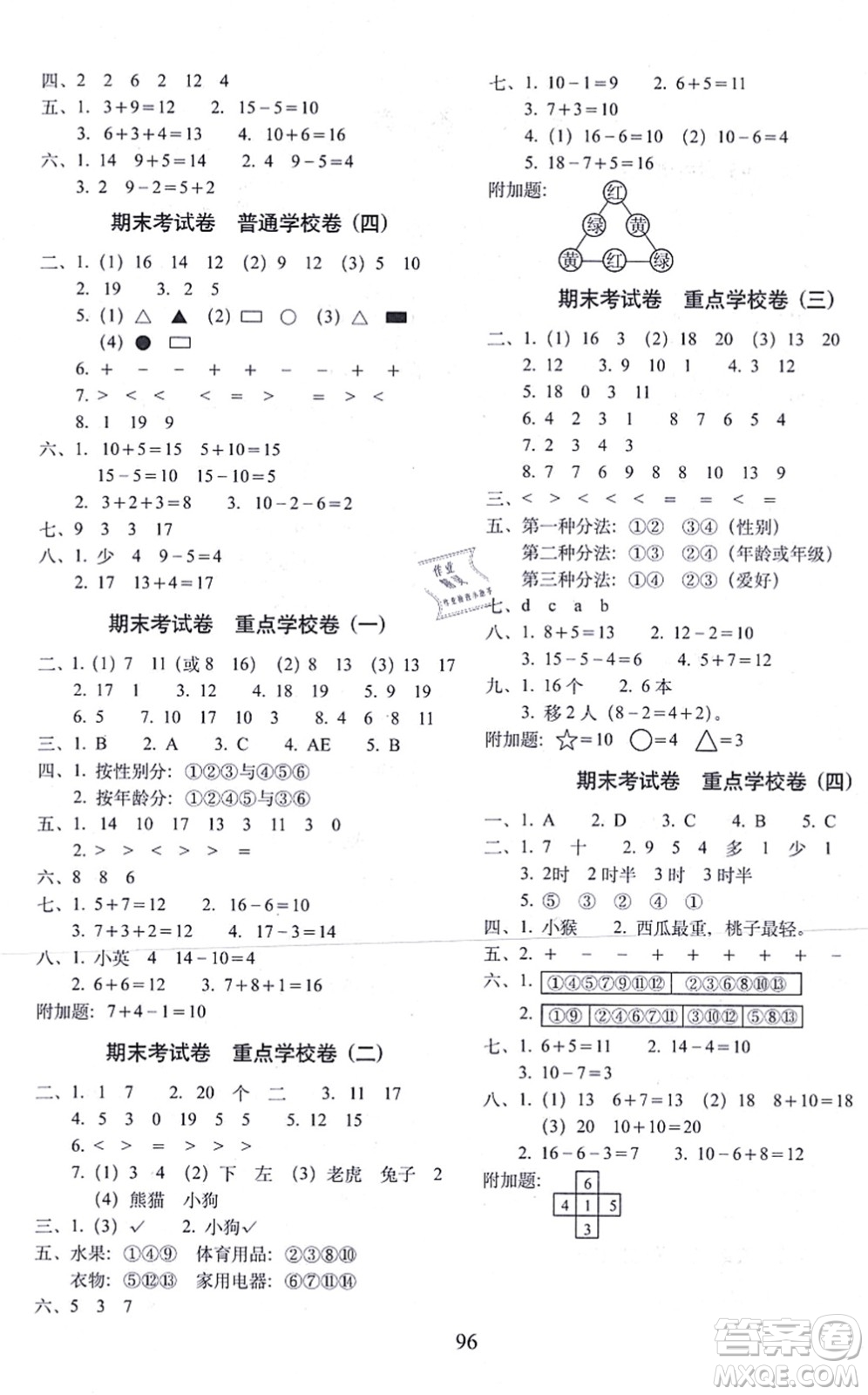 長春出版社2021期末沖刺100分完全試卷一年級數(shù)學(xué)上冊BS北師版答案