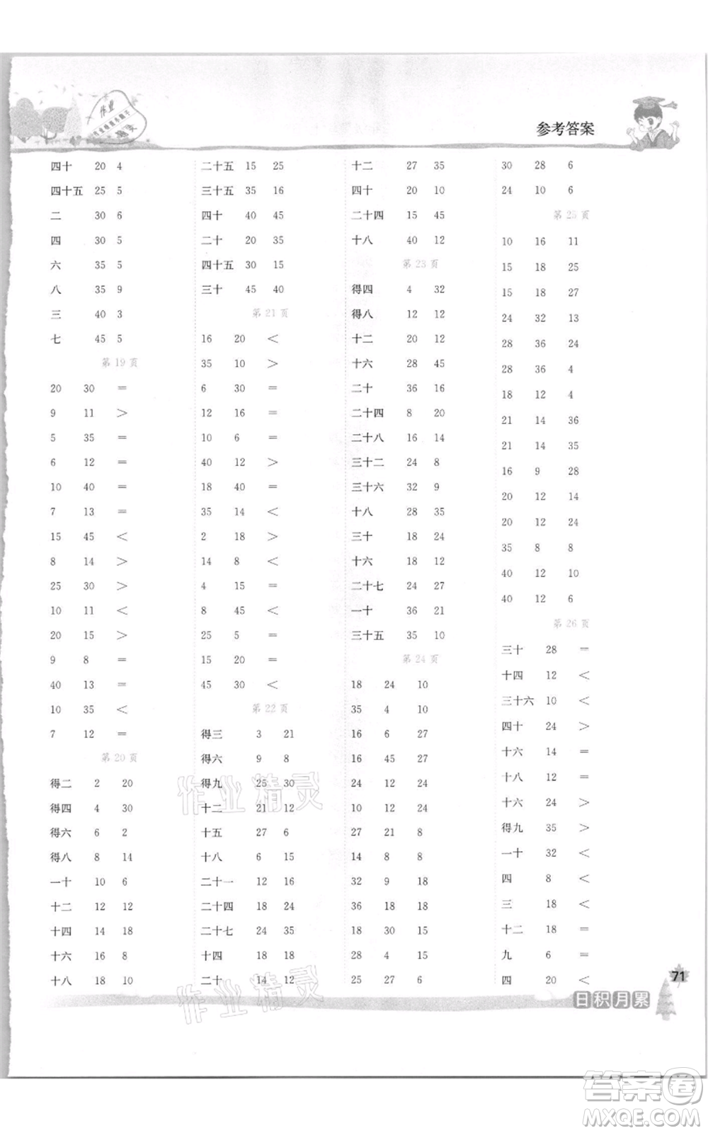 龍門書局2021黃岡小狀元口算速算練習冊二年級上冊數學北師大版參考答案