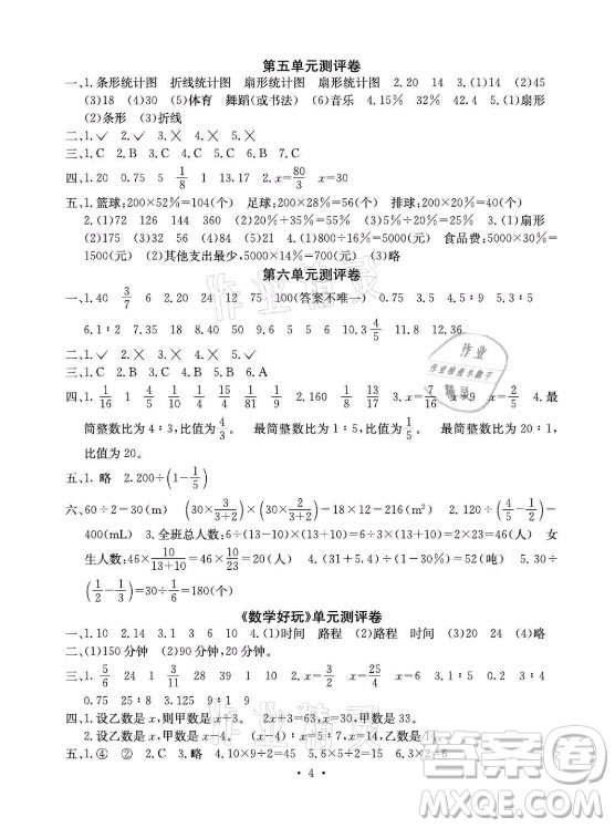 光明日報出版社2021大顯身手素質(zhì)教育單元測評卷數(shù)學(xué)六年級上冊A版北師大版答案