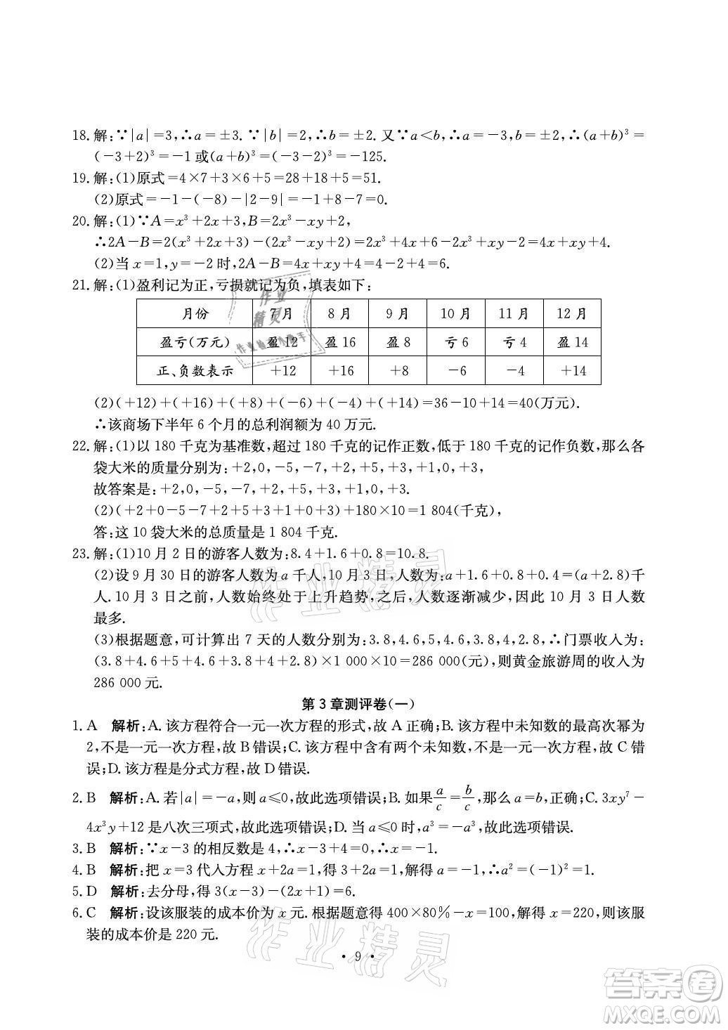 光明日?qǐng)?bào)出版社2021大顯身手素質(zhì)教育單元測(cè)評(píng)卷數(shù)學(xué)七年級(jí)上冊(cè)湘教版答案