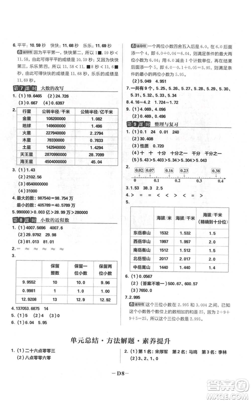 首都師范大學(xué)出版社2021小學(xué)必刷題五年級上冊數(shù)學(xué)蘇教版參考答案