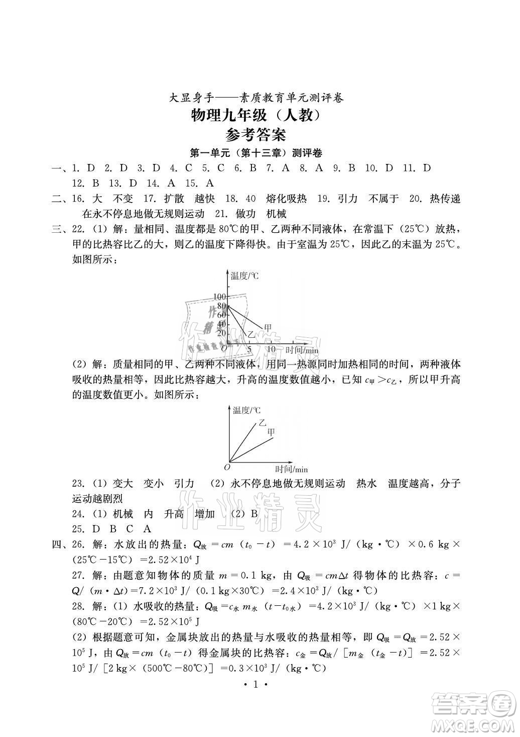 光明日?qǐng)?bào)出版社2021大顯身手素質(zhì)教育單元測(cè)評(píng)卷物理九年級(jí)全一冊(cè)人教版答案