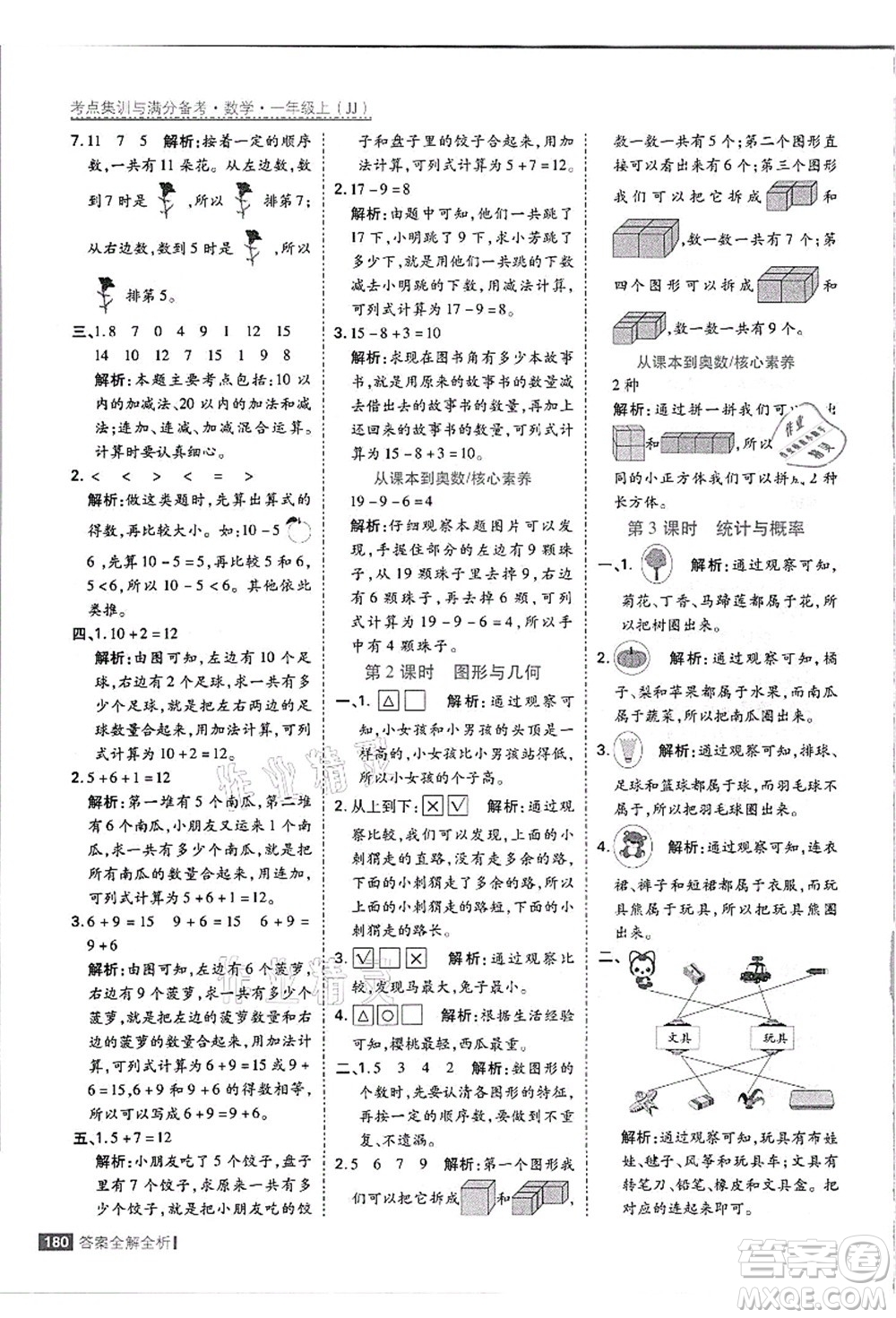 黑龍江教育出版社2021考點(diǎn)集訓(xùn)與滿分備考一年級(jí)數(shù)學(xué)上冊(cè)JJ冀教版答案