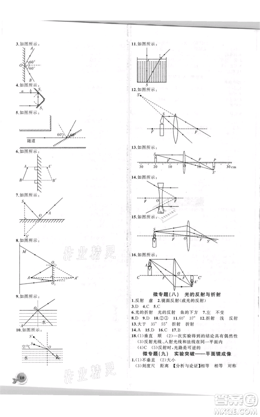 安徽大學(xué)出版社2021創(chuàng)新課堂創(chuàng)新作業(yè)本八年級(jí)上冊(cè)物理滬科版參考答案