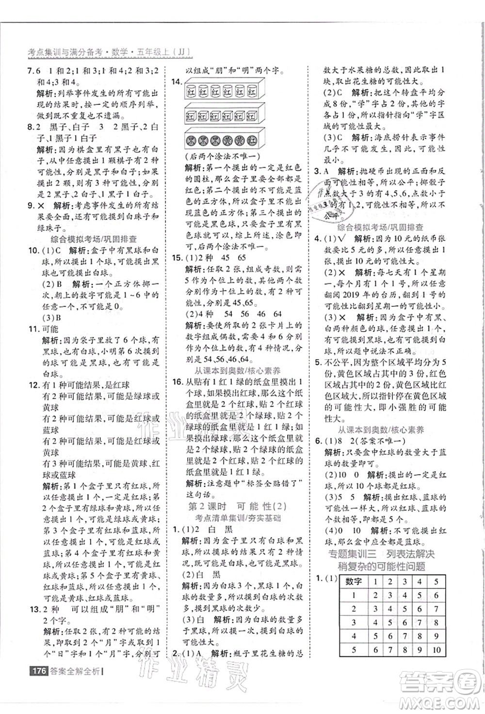 黑龍江教育出版社2021考點集訓與滿分備考五年級數(shù)學上冊JJ冀教版答案