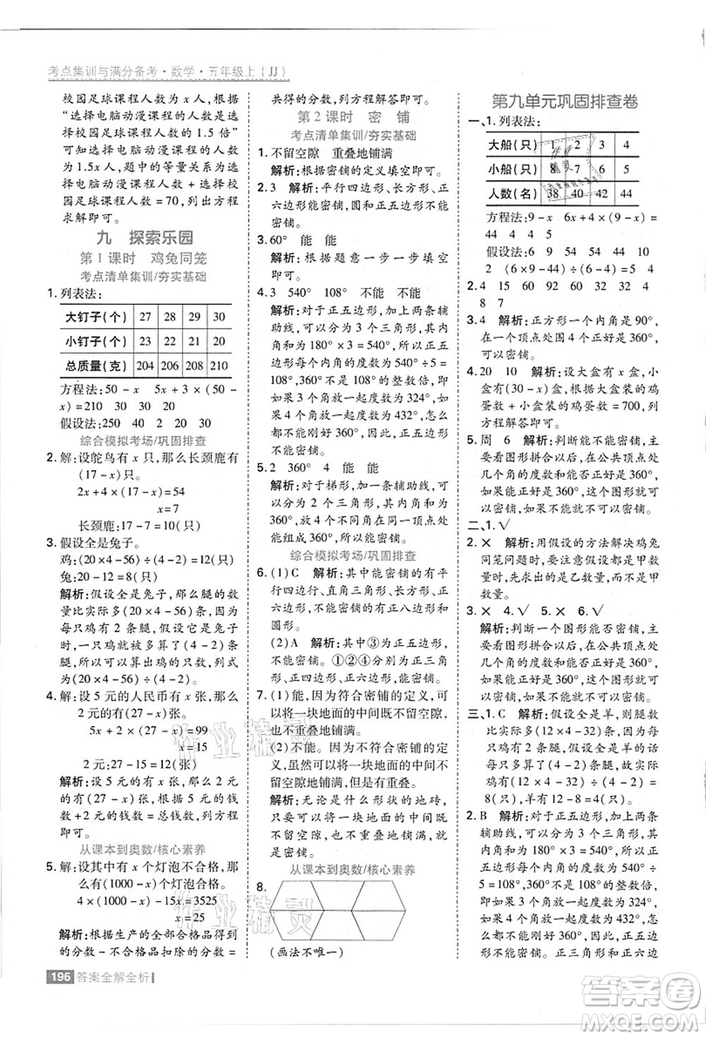 黑龍江教育出版社2021考點集訓與滿分備考五年級數(shù)學上冊JJ冀教版答案