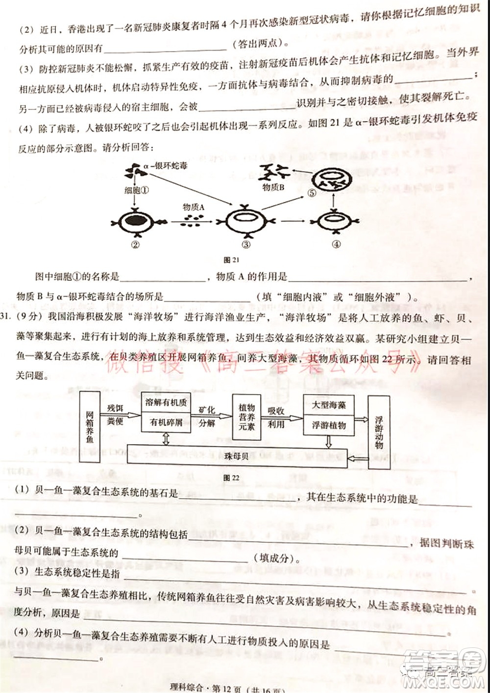 2022屆云南三校高考備考實(shí)用性聯(lián)考卷二理科綜合試題及答案