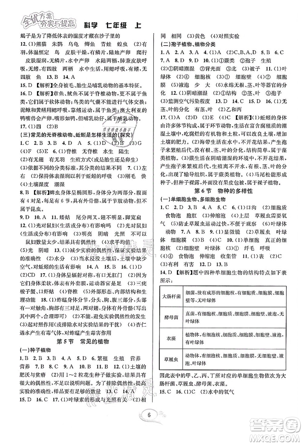 華東師范大學(xué)出版社2021全優(yōu)方案夯實(shí)與提高七年級(jí)科學(xué)上冊(cè)浙教版答案