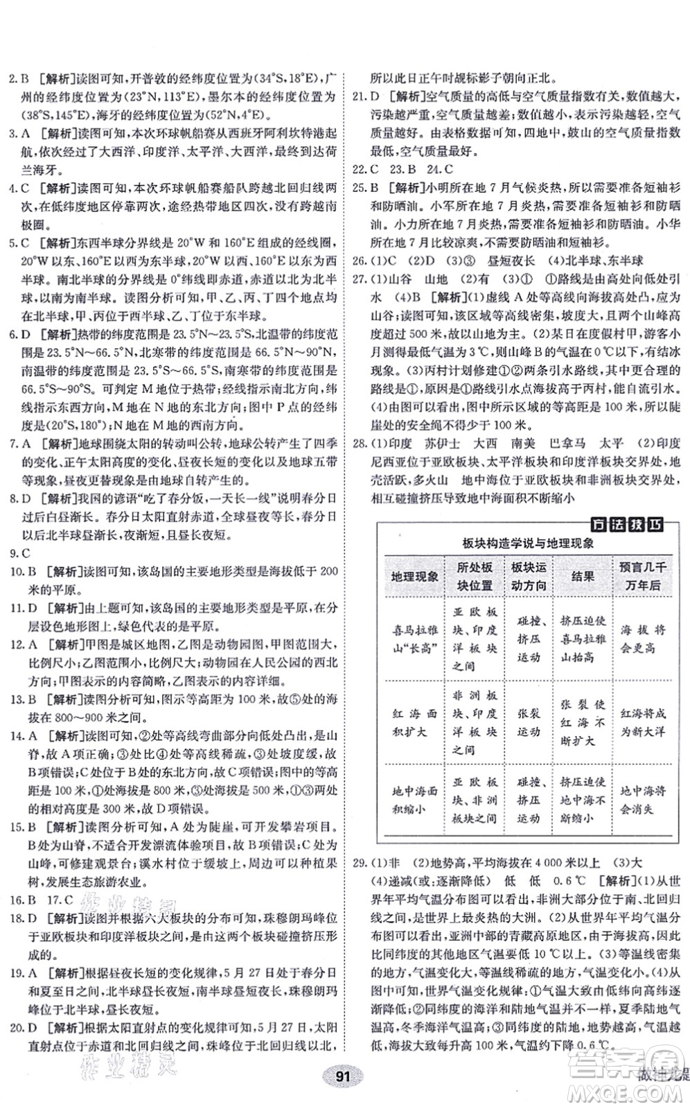 新疆青少年出版社2021海淀單元測試AB卷七年級地理上冊RJ人教版答案