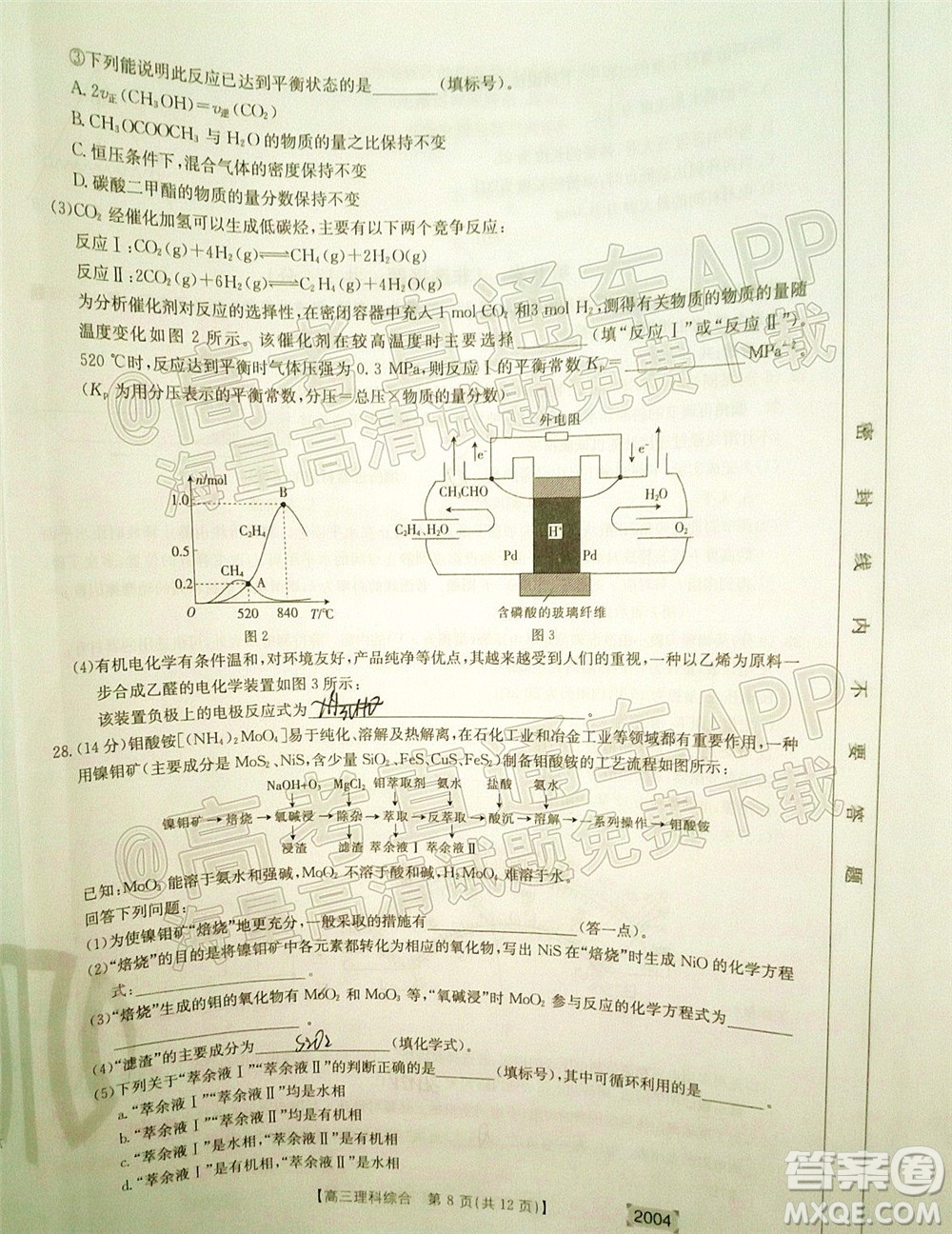 2022屆金太陽(yáng)百萬(wàn)聯(lián)考2004高三理科綜合試題及答案