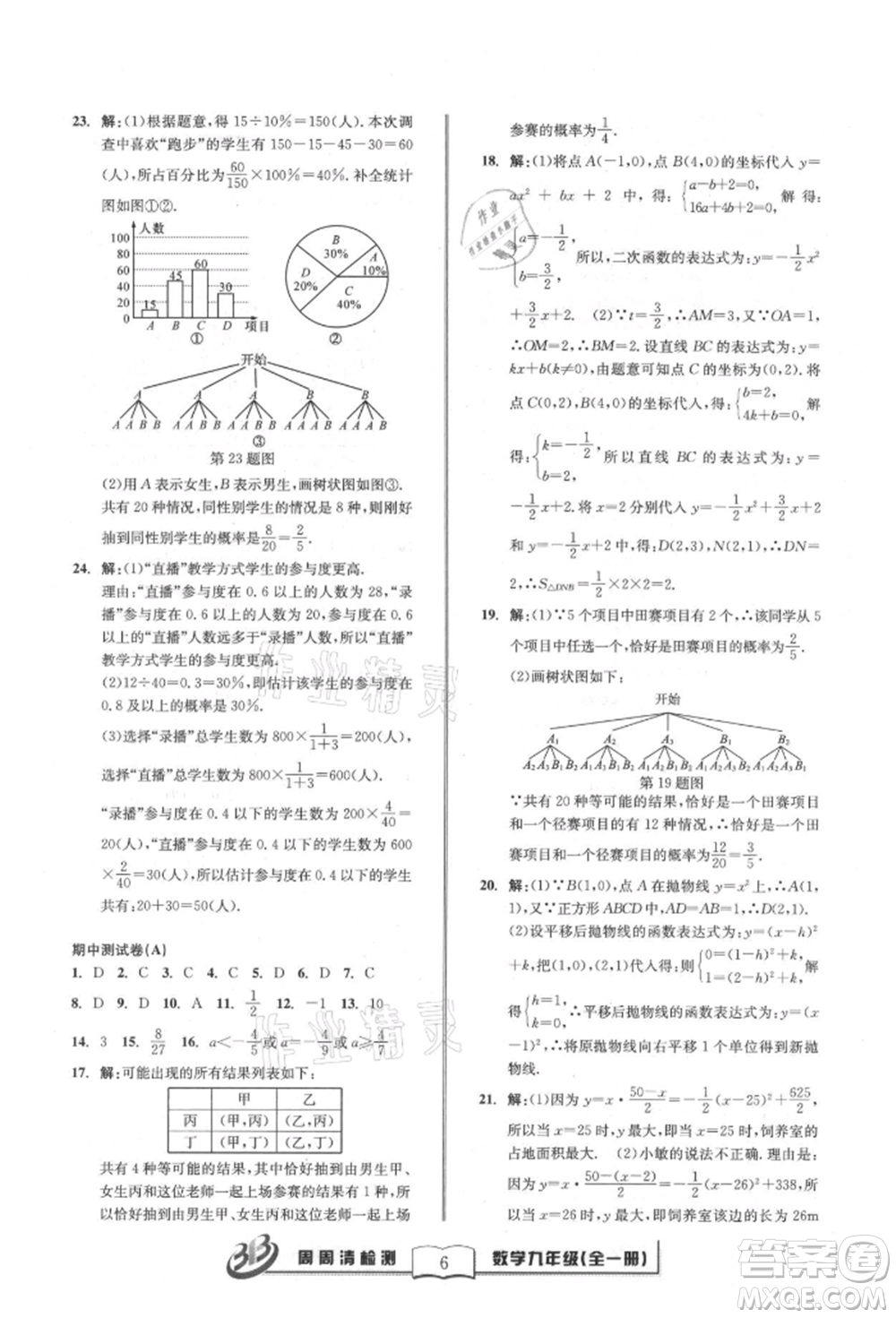 廣東經(jīng)濟(jì)出版社2021周周清檢測(cè)九年級(jí)數(shù)學(xué)浙教版參考答案